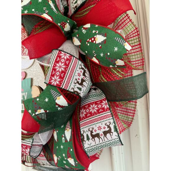 Merry Christmas Gnome Wreath | Red Green Christmas Door Decor Holiday Wreath xxx - Picture 5 of 9